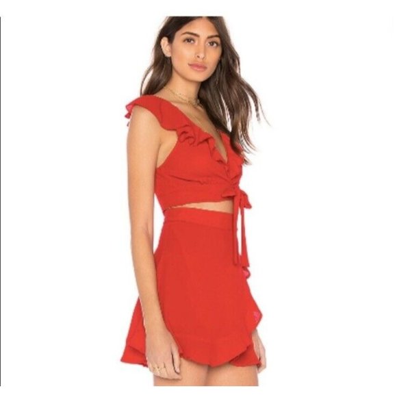 Show Me Your Mumu Red Wrap Skirt Ruffle Trim Size Small - Picture 1 of 9